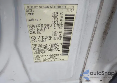 2018 Nissan Nv Cargo Nv2500 Hd Sv V6 из США, поврежденный, VIN 1N6BF0LY8JN802984